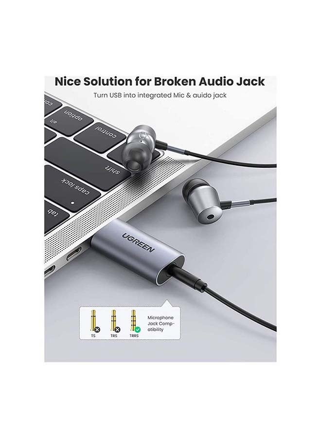 يو جرين محول بطاقة صوت USB خارجية 2 في 1 بمقبس USB مقاس 3.5 مم ستيريو من الألومنيوم متوافق مع لأجهزة ويندوز، ماك، بلايستيشن 5، لينوكس، الكمبيوتر المكتبي، اللابتوب - Image 3